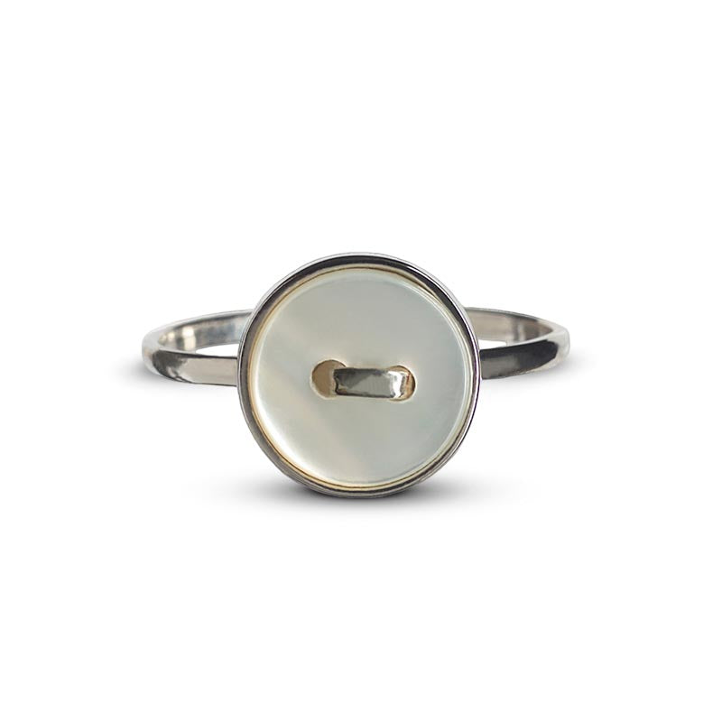 anello argento bottoncino madreperla bianca made in italy