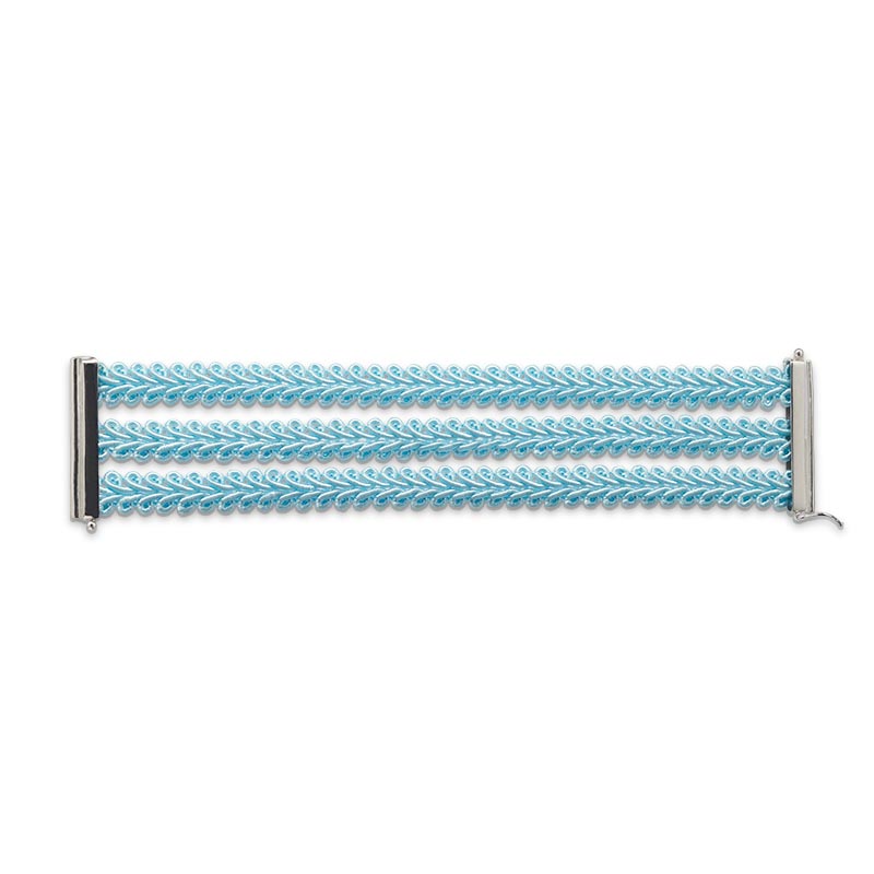 bracciale argento tre nastri passamaneria made in italy azzurro