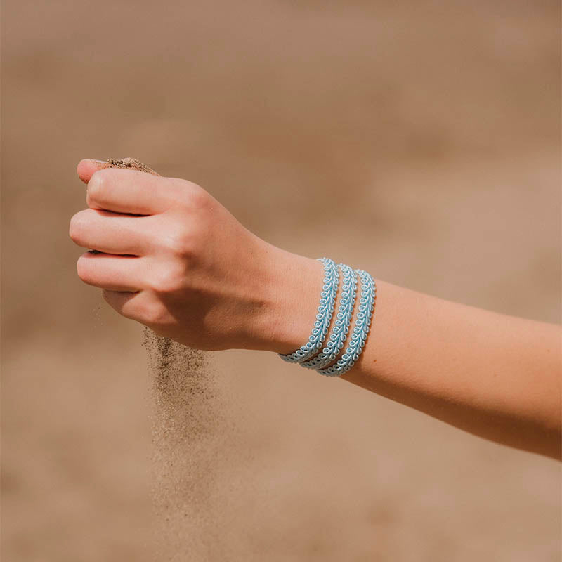 bracciale argento tre nastri sottili passamaneria made in italy azzurro