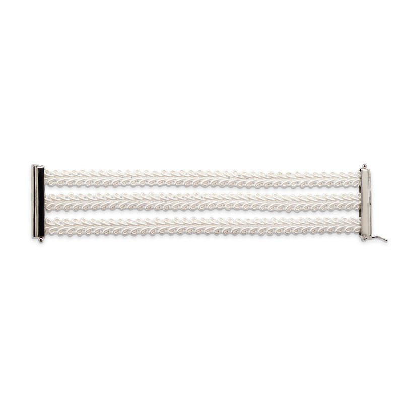 bracciale argento tre nastri sottili passamaneria made in italy bianco