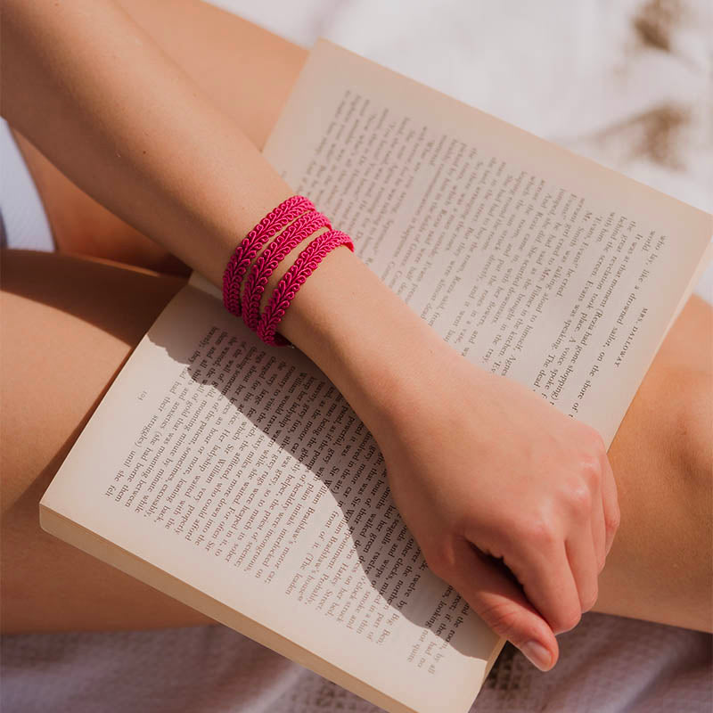 bracciale argento tre nastri sottili passamaneria made in italy rosa fuchsia