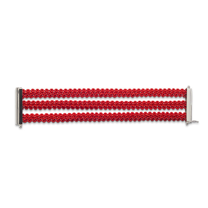 bracciale argento tre nastri sottili passamaneria made in italy rosso