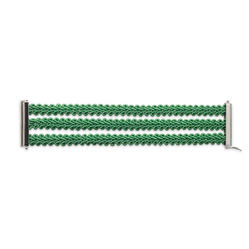 bracciale argento tre nastri sottili passamaneria made in italy verde