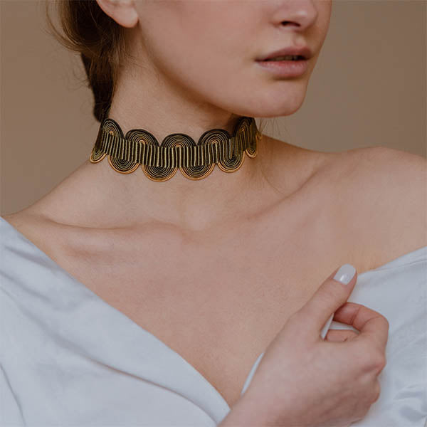 collana girocollo choker argento nastro passamaneria onde verde made in italy