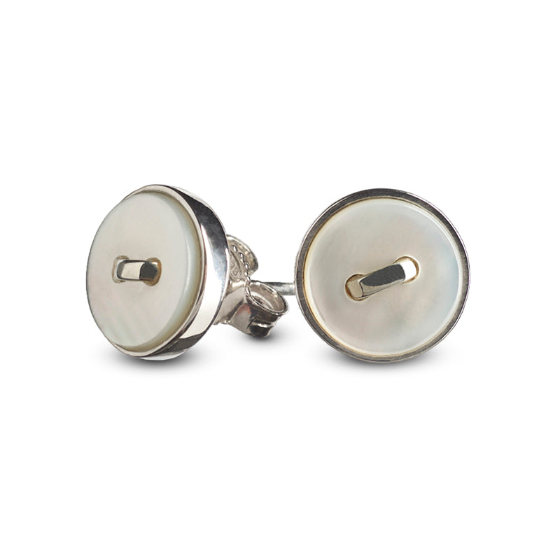 piccoli orecchini lobo argento bottoncini madreperla bianca made in italy