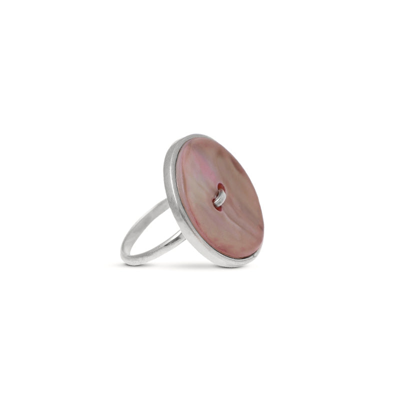 anello argento madreperla bottone grande rosa fatto a mano italia