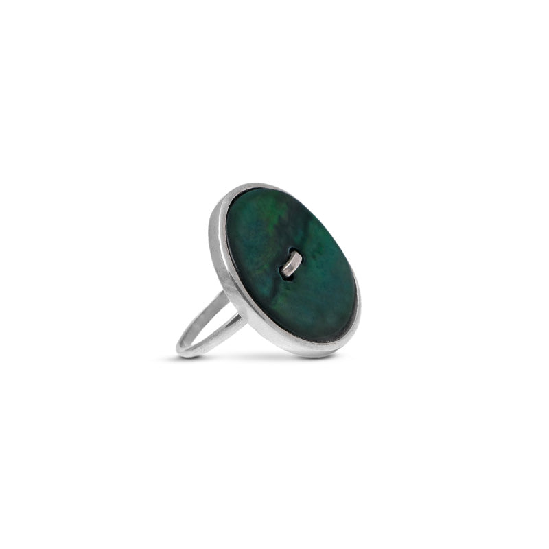 anello argento madreperla bottone grande verde fatto a mano italia