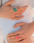 anelli argento madreperla bottoni grandi rosso verde fatti a mano italia
