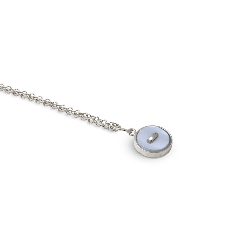 collana regolabile argento catena sottile ciondolo bottoncino madreperla azzurra made in italy